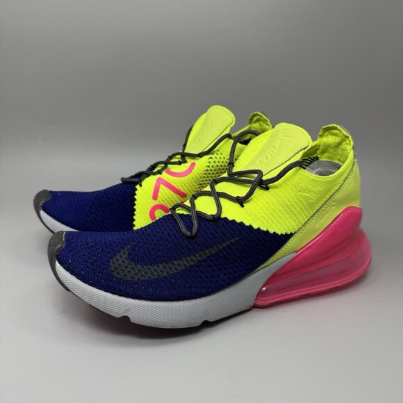 Nike Air Max 270 Flyknit "Volt Racer Blue Hot Punch" AO1023-501 Men's 9.5 - Picture 3 of 9